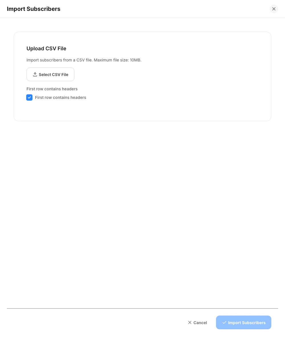 Import email subscribers drawer