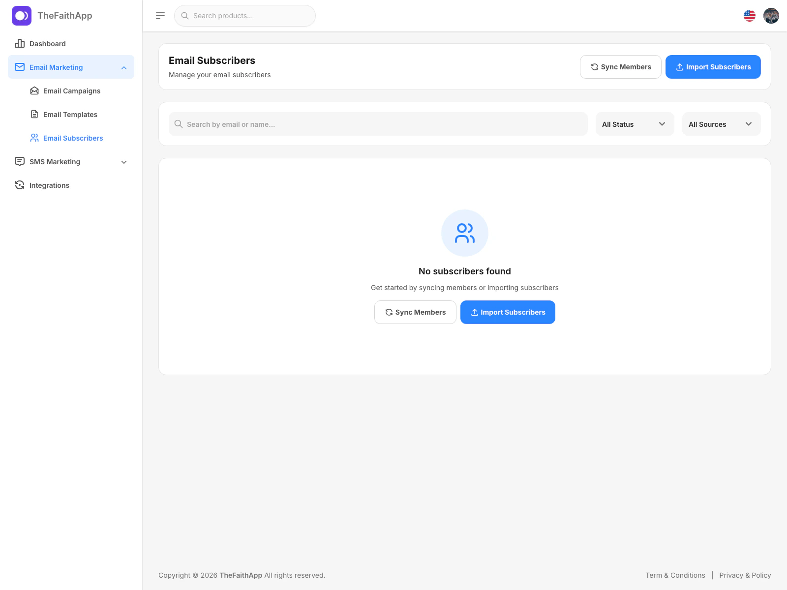 Email subscribers screen