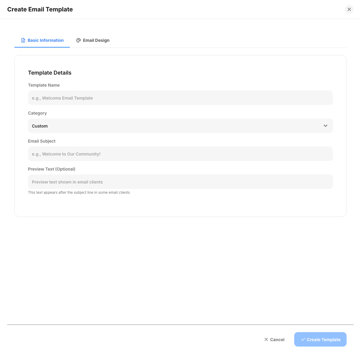 Create email template drawer