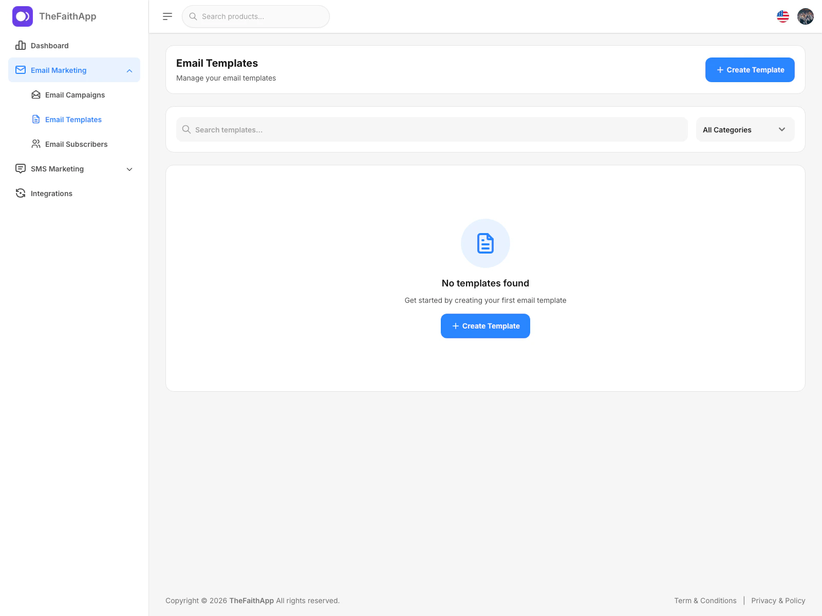 Email templates screen