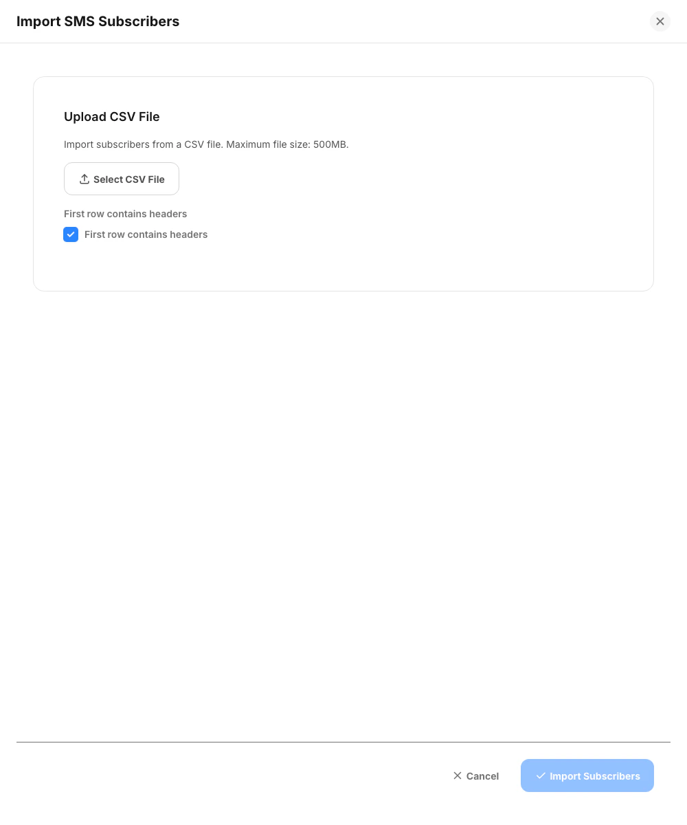 Import SMS subscribers drawer