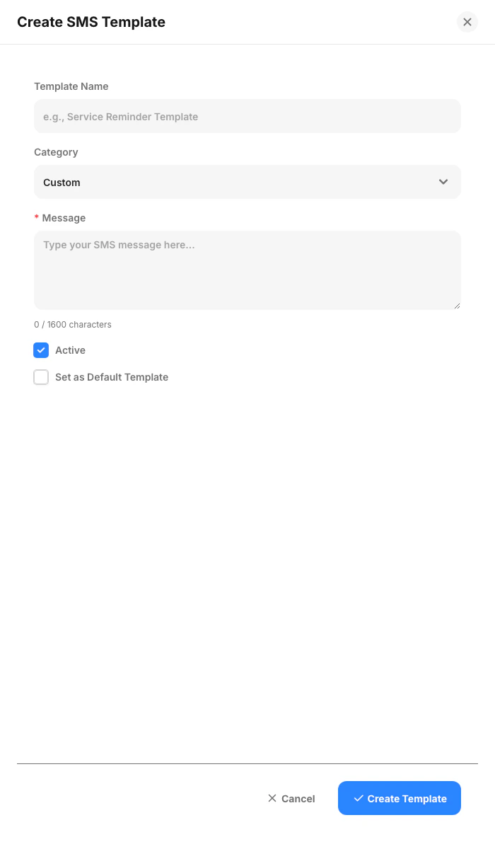 Create SMS template drawer