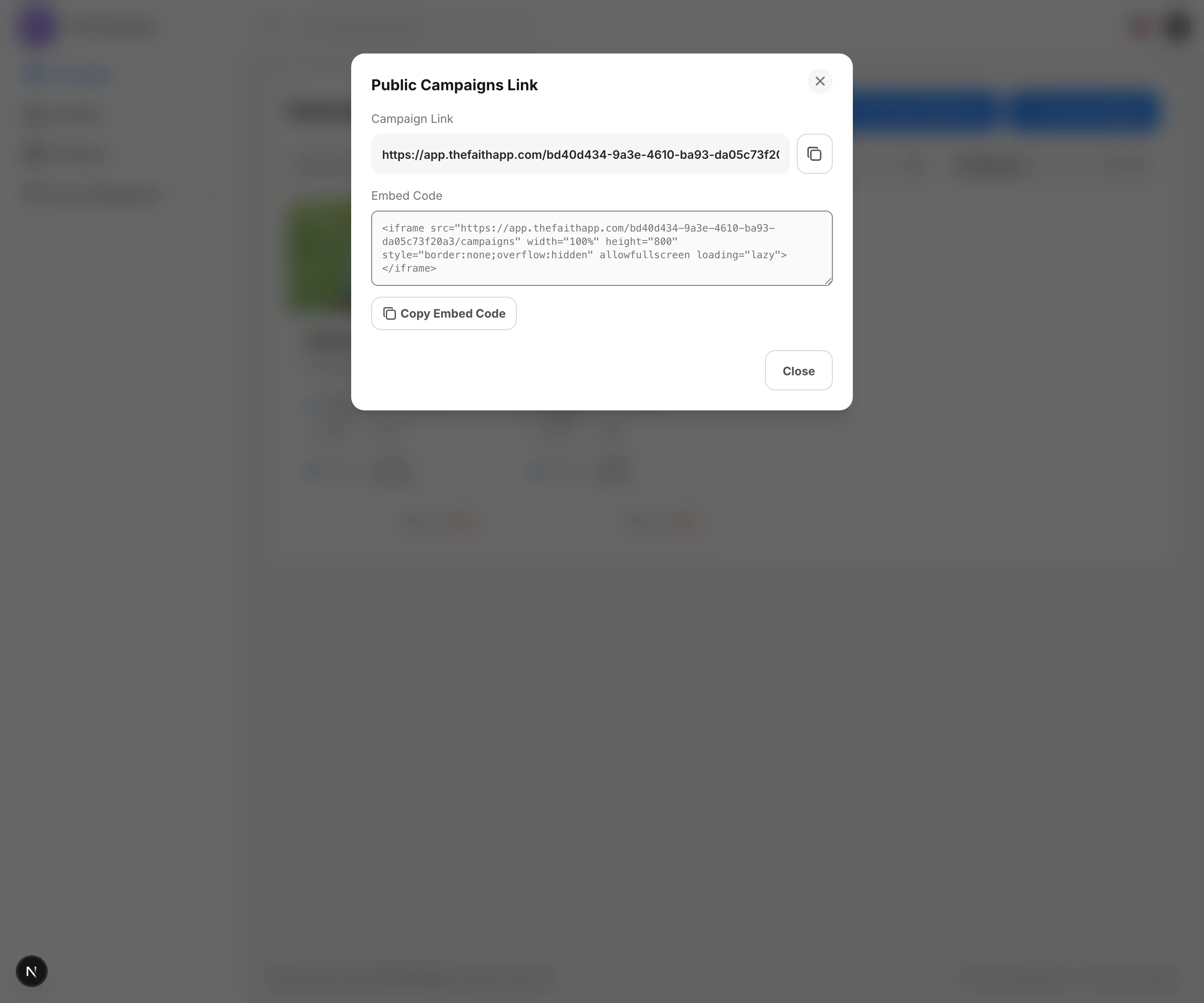 Public campaigns link modal