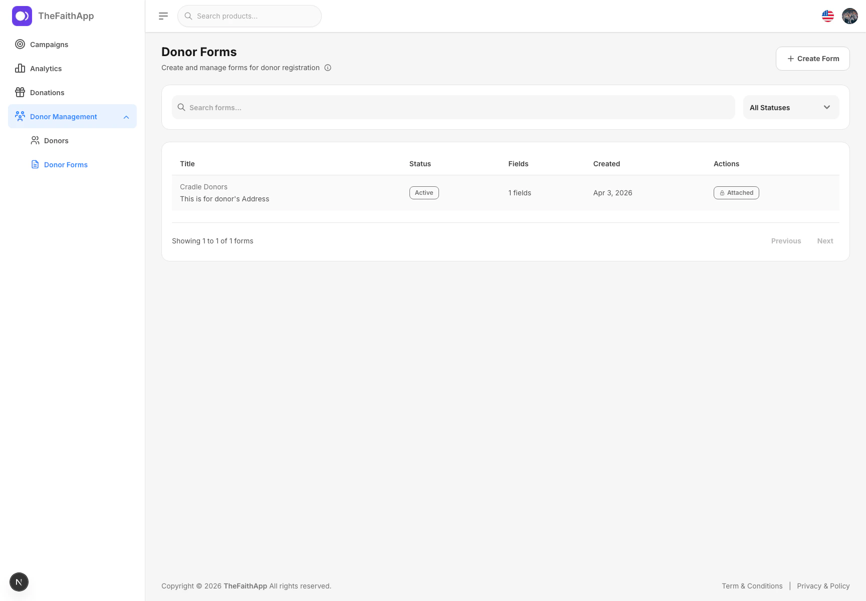Donor forms screen
