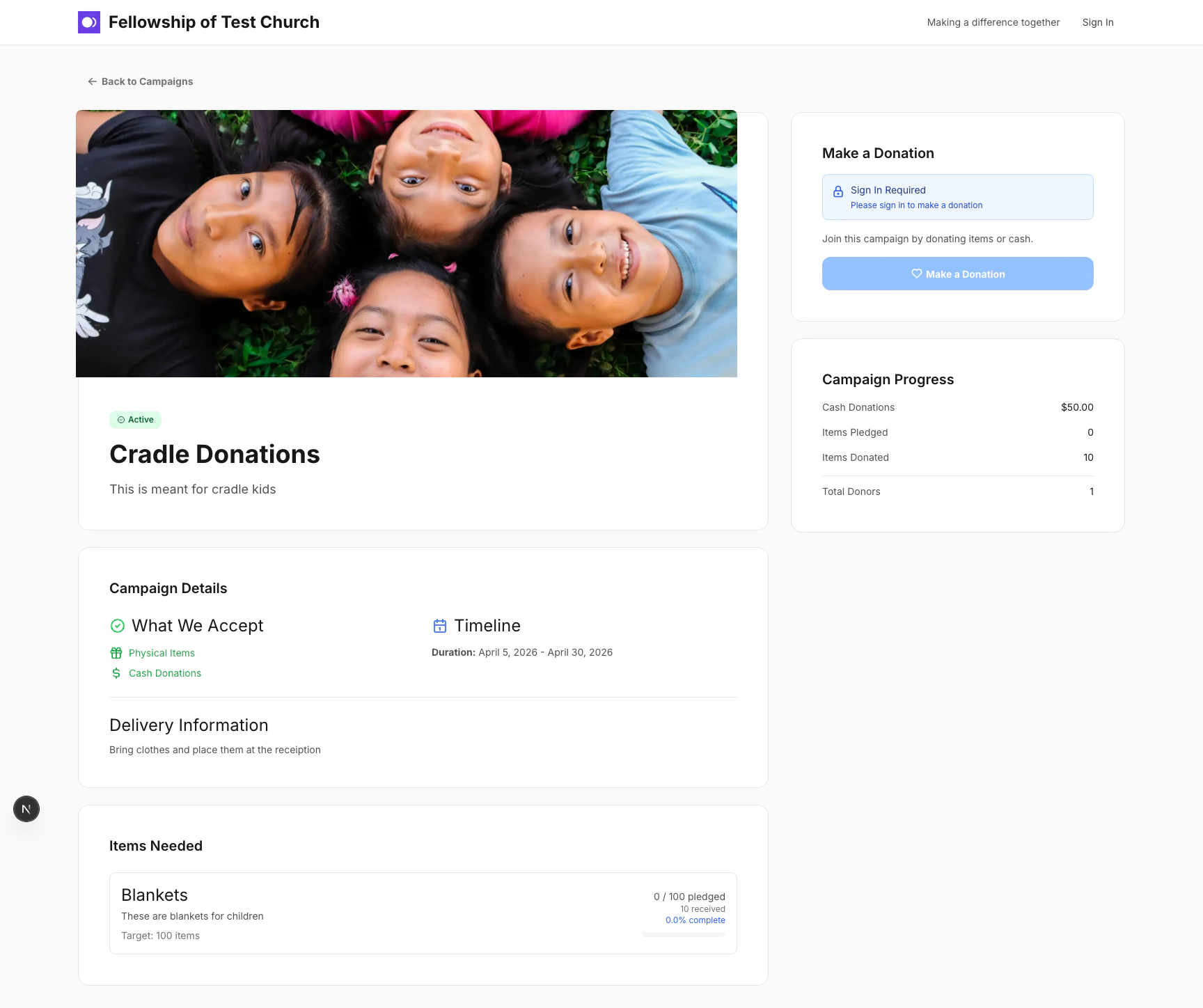 Public campaign detail page