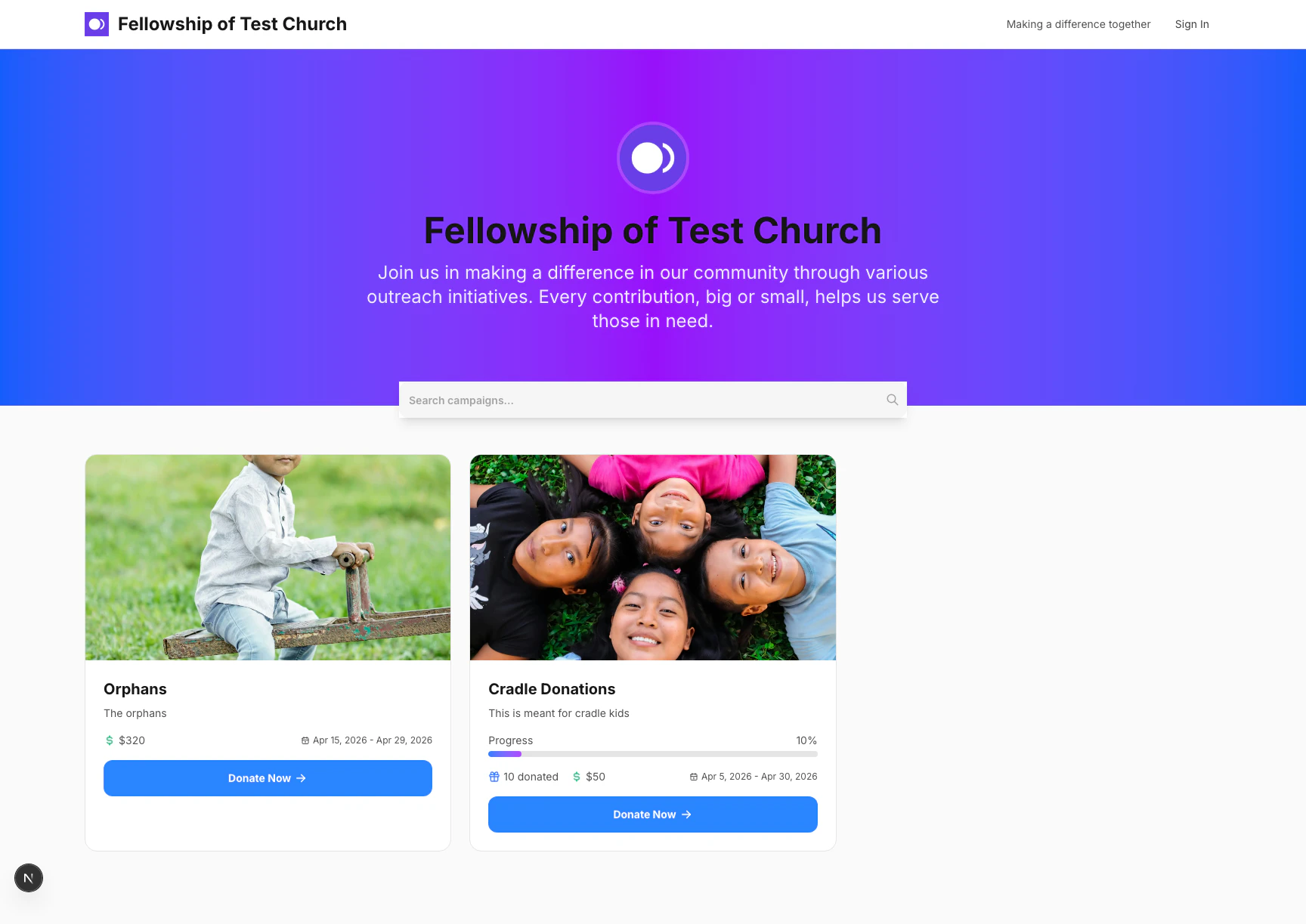 Public campaigns page