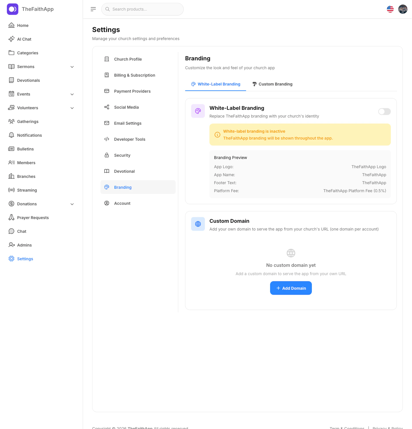 White-label branding settings