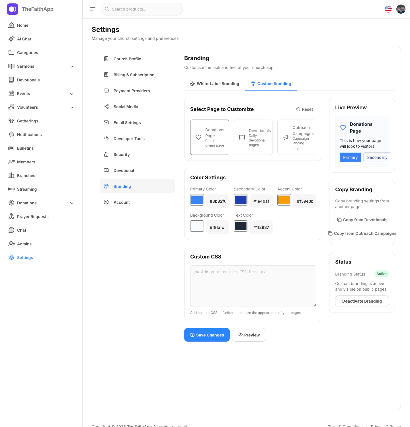 Custom branding settings
