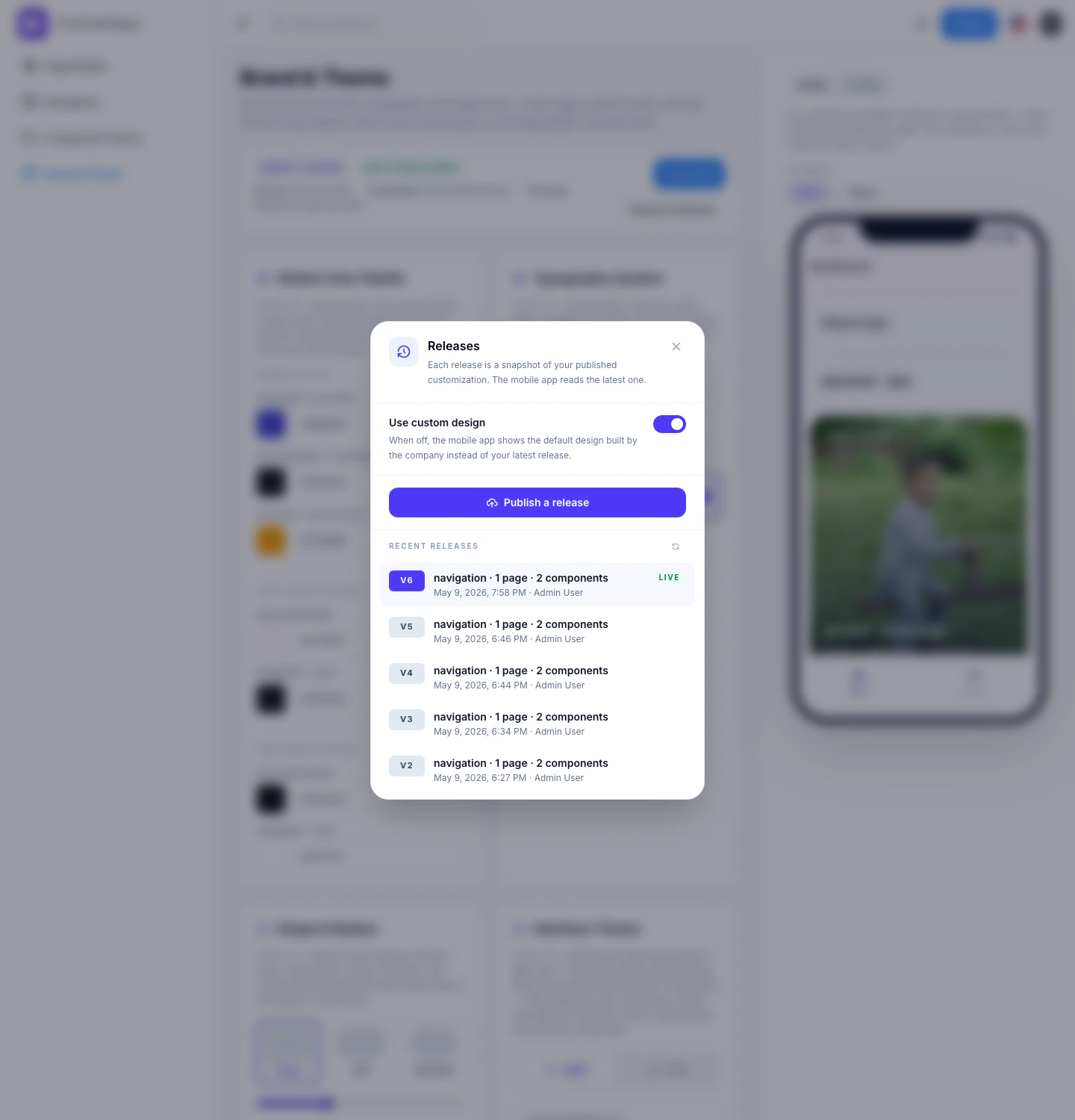 Customization releases dialog