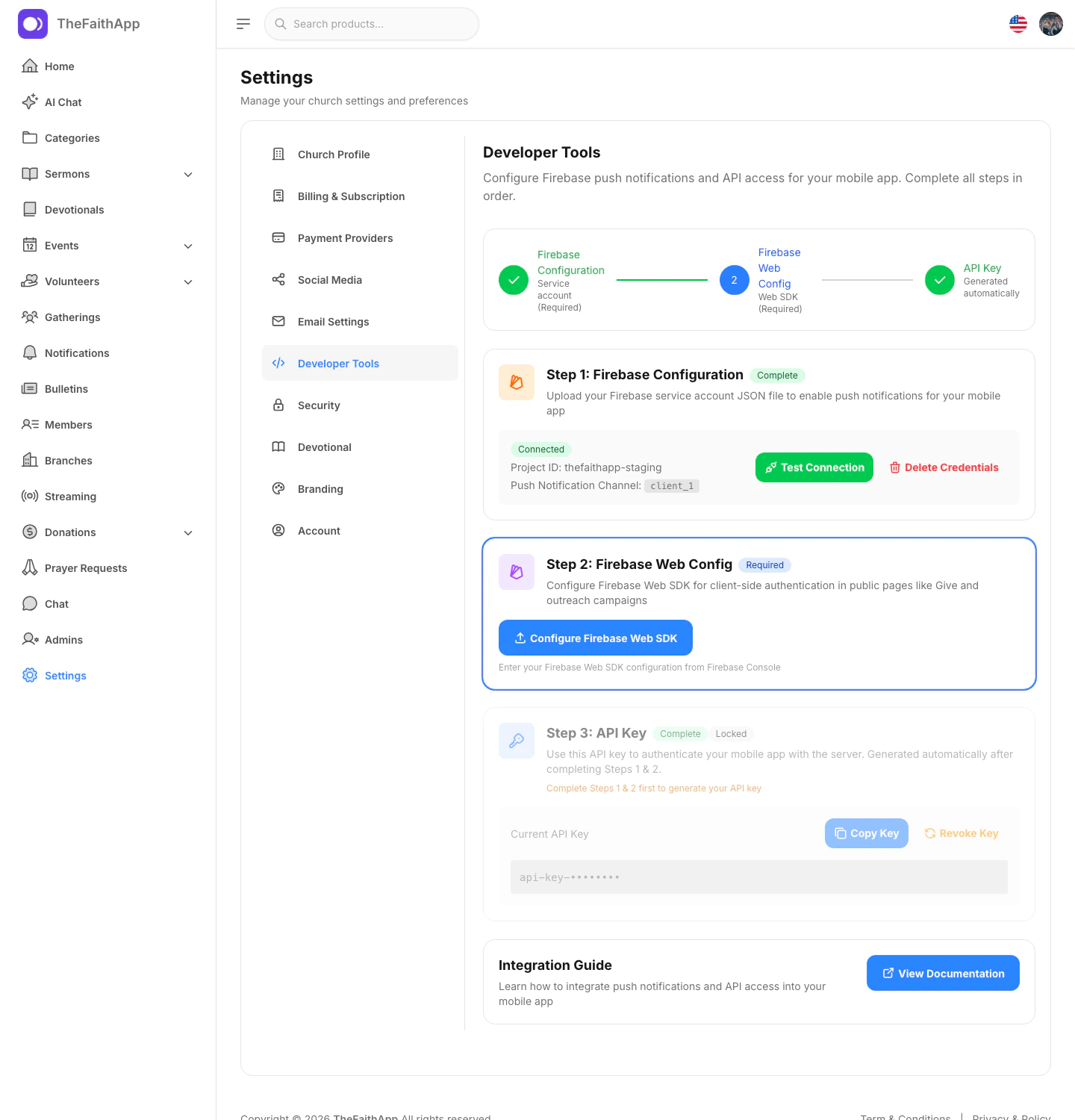 Developer tools settings