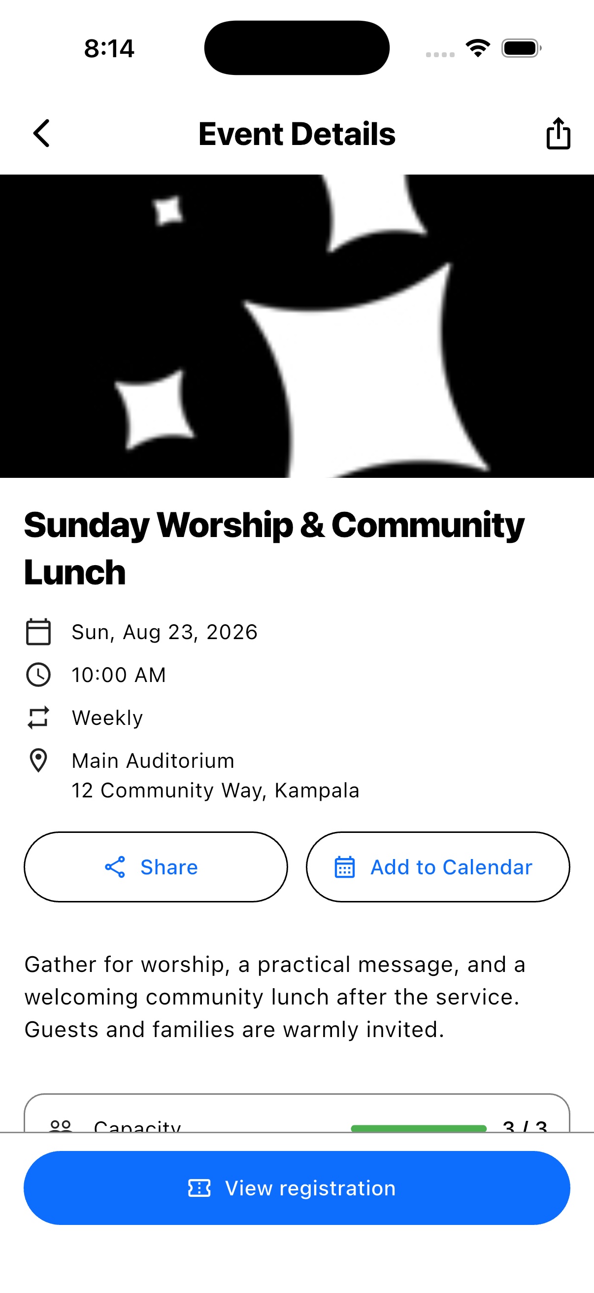 Mobile event details and self check-in