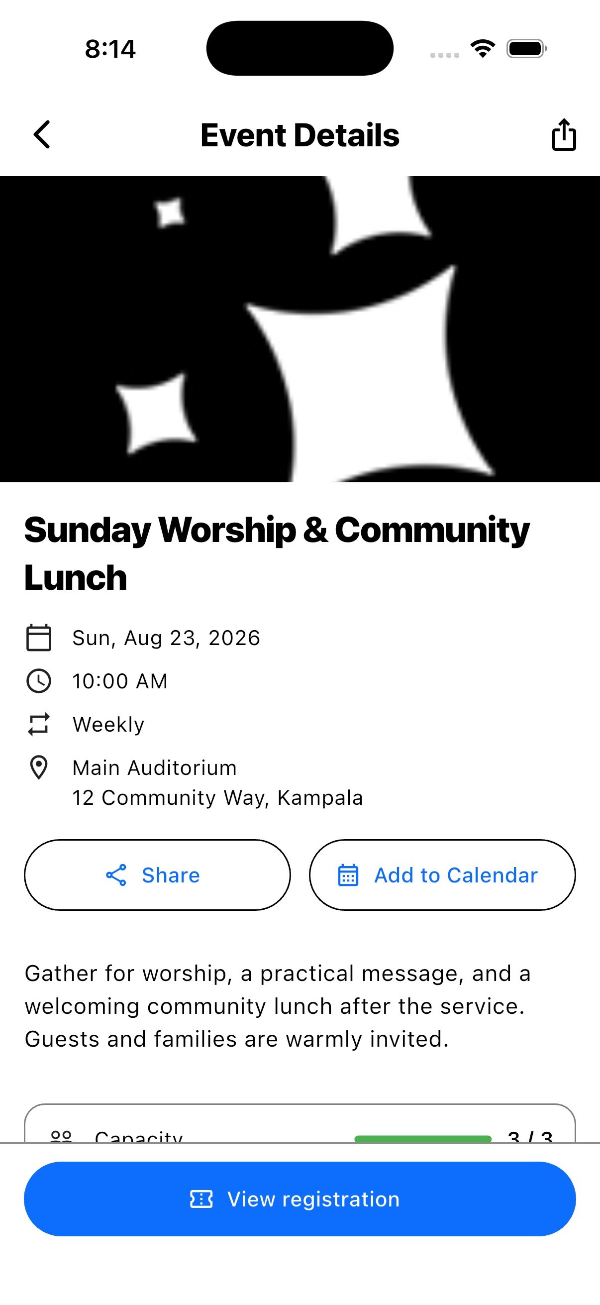 Mobile event details and self check-in