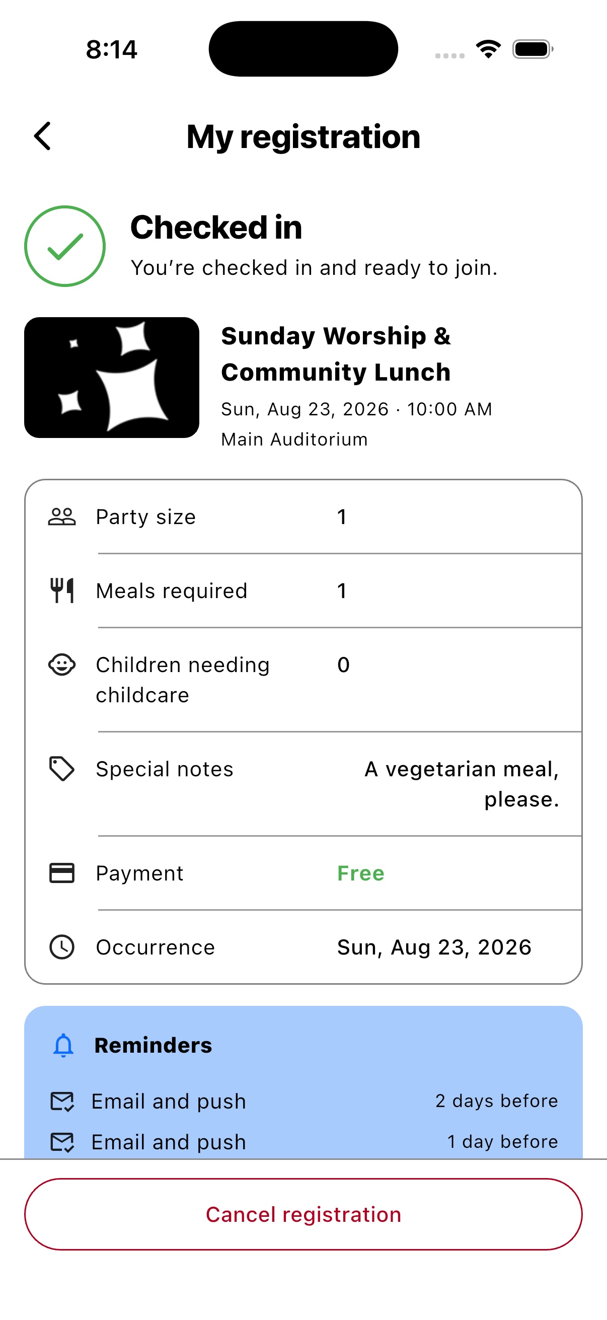 Mobile registration details