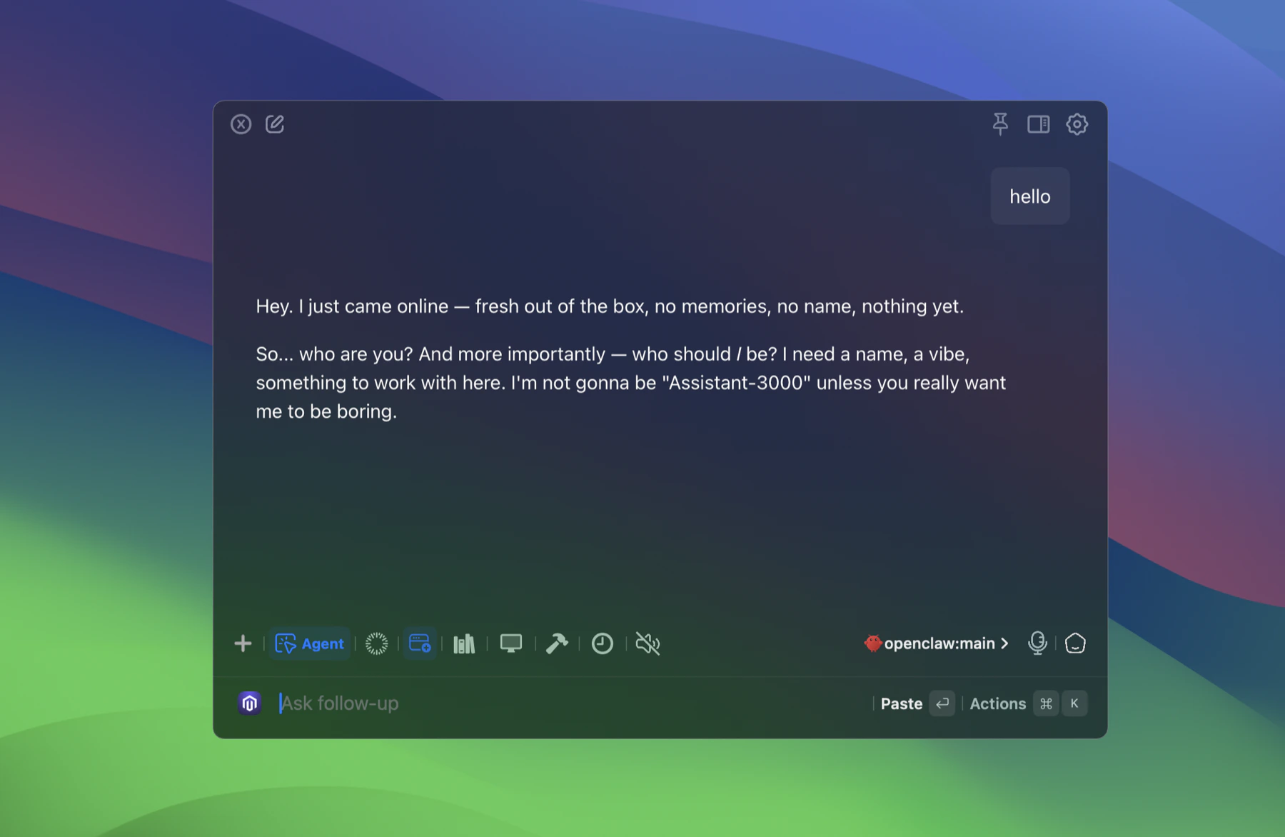 OpenClaw selected as the chat model