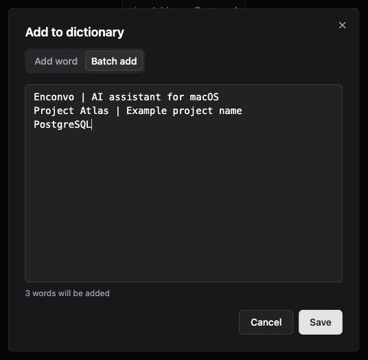 Prepare dictionary entries