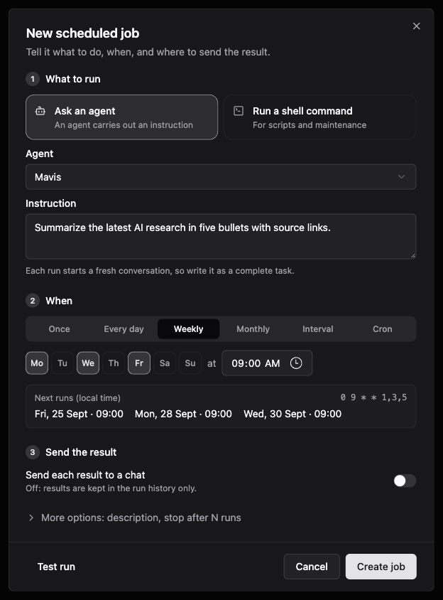Draft a scheduled Agent job