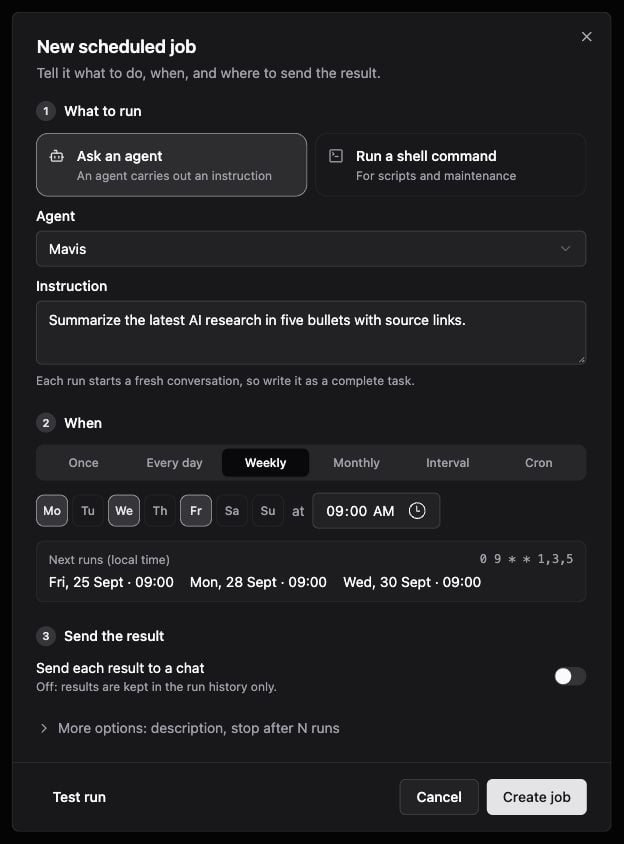 Draft a scheduled Agent job