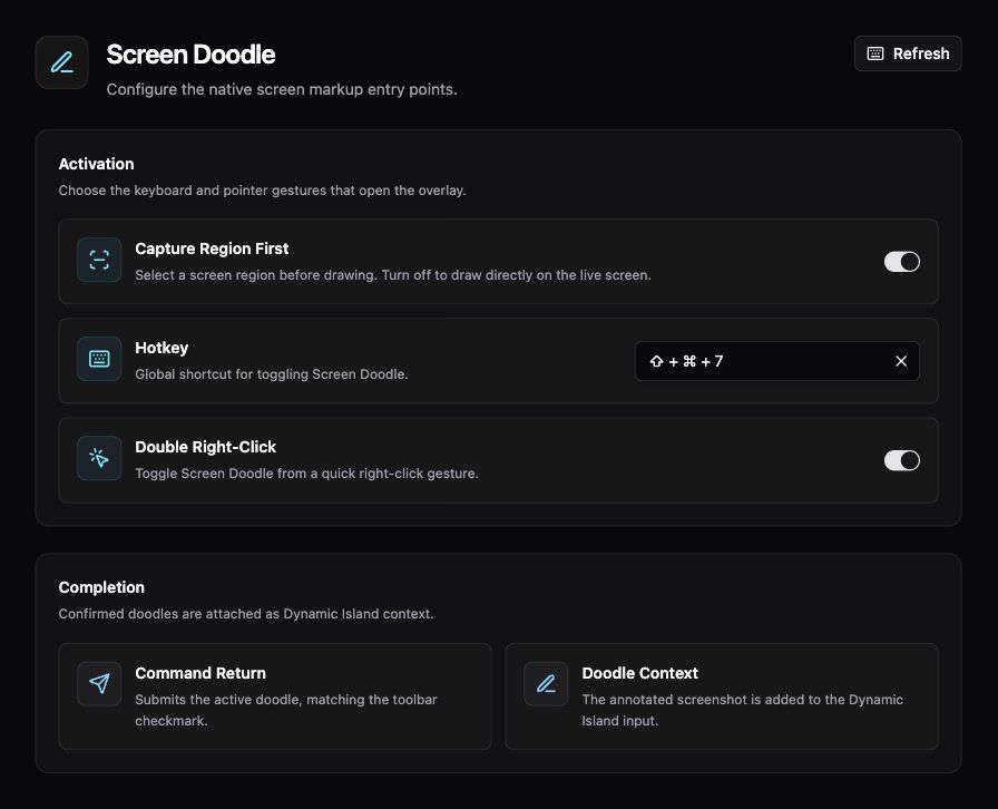 Screen Doodle activation and completion settings