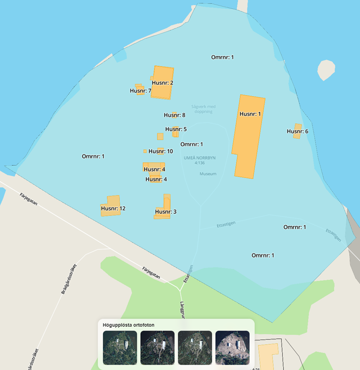 Vector map with areas and building numbers