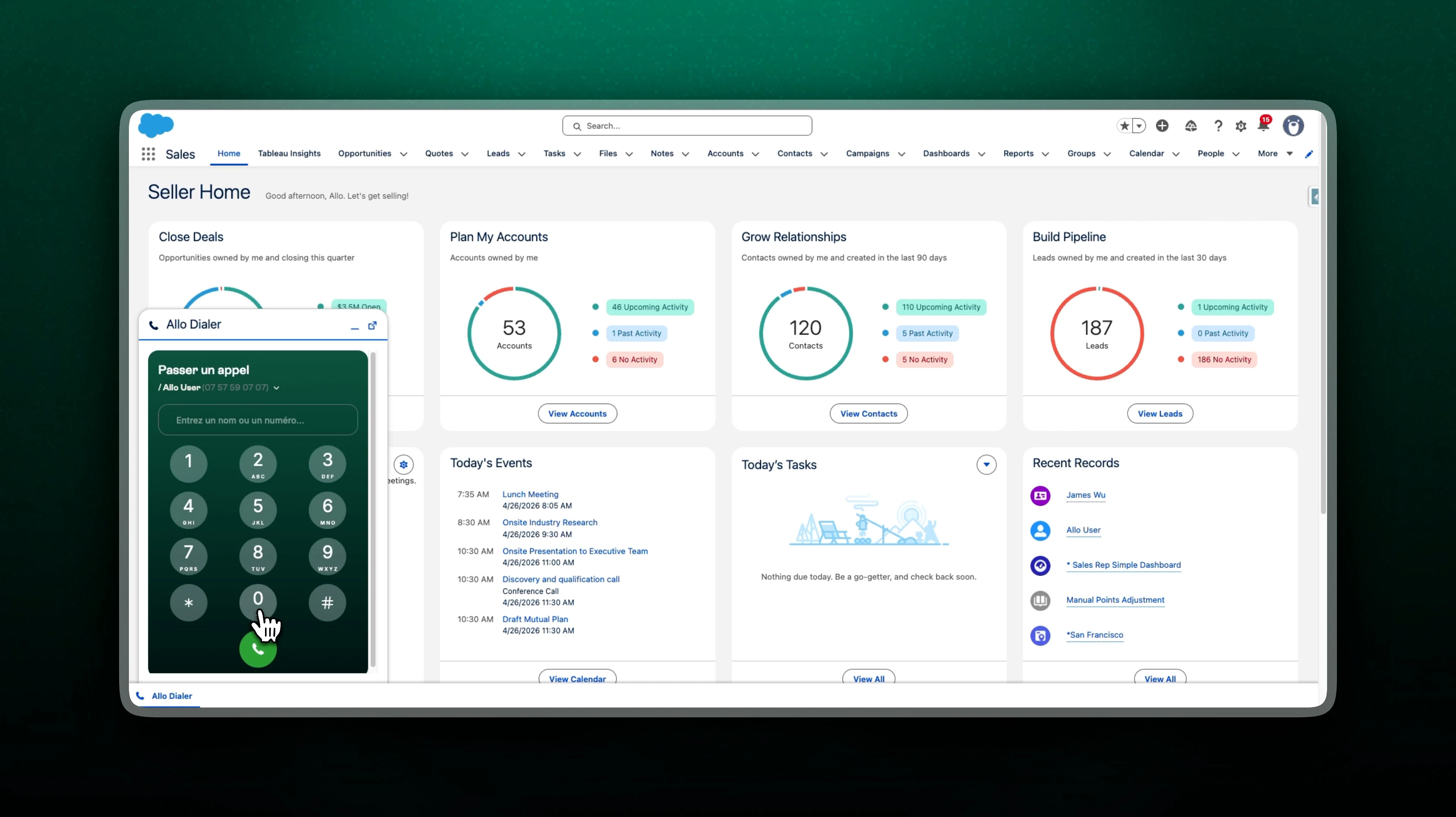Dialer Allo dans Salesforce