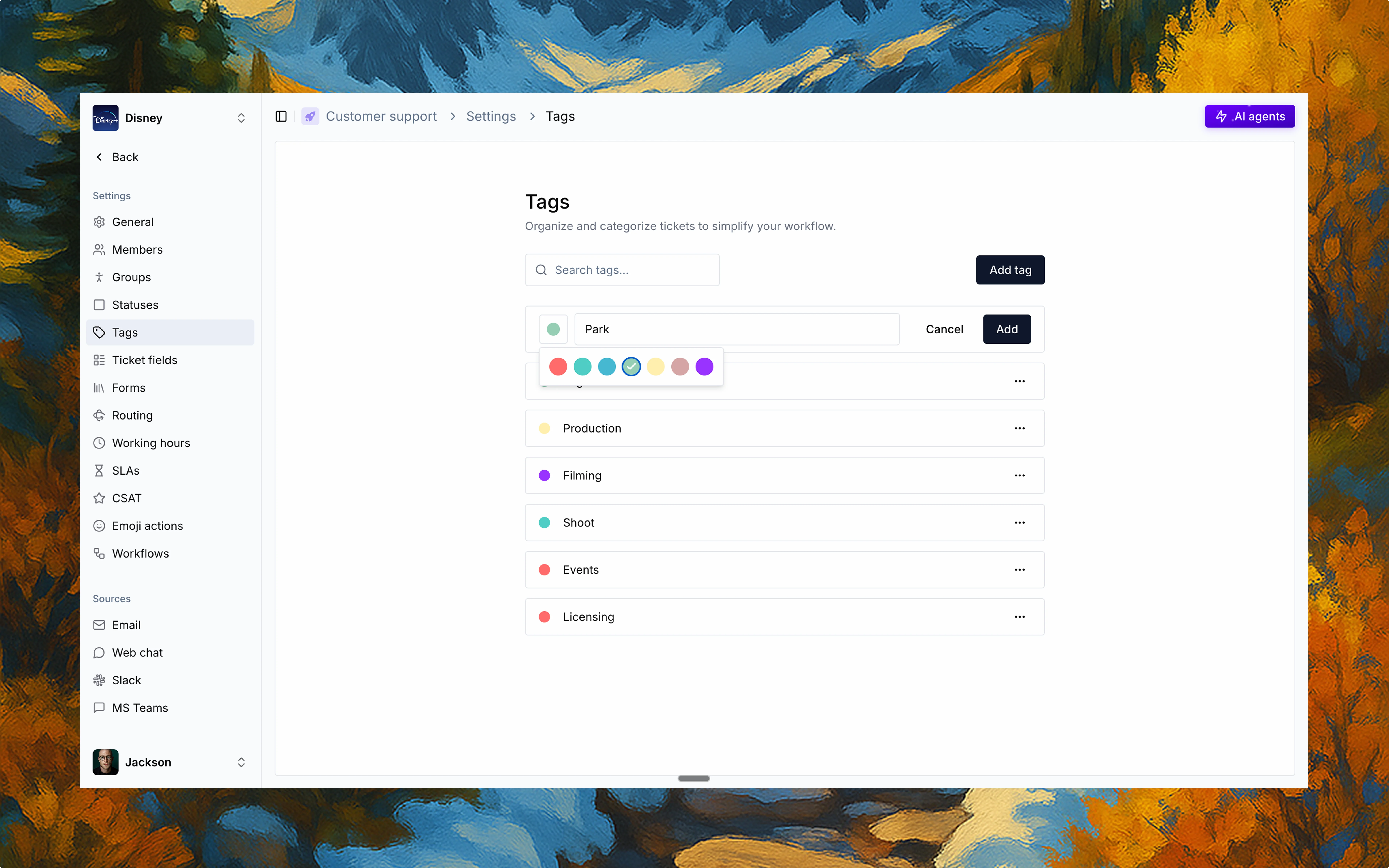 Tags interface