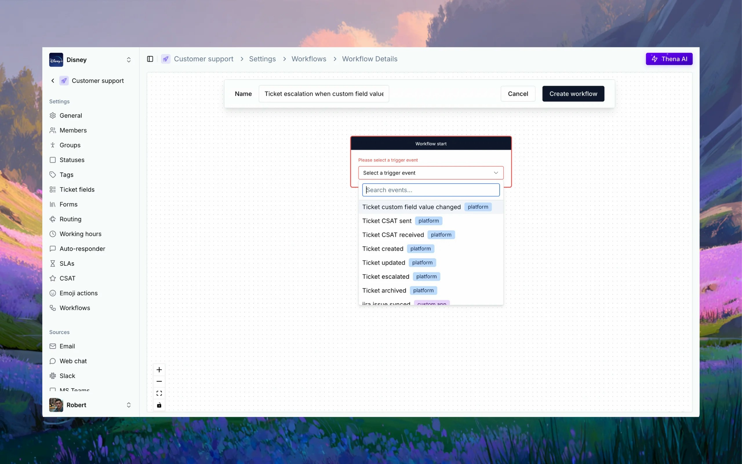 Workflow configuration in Thena
