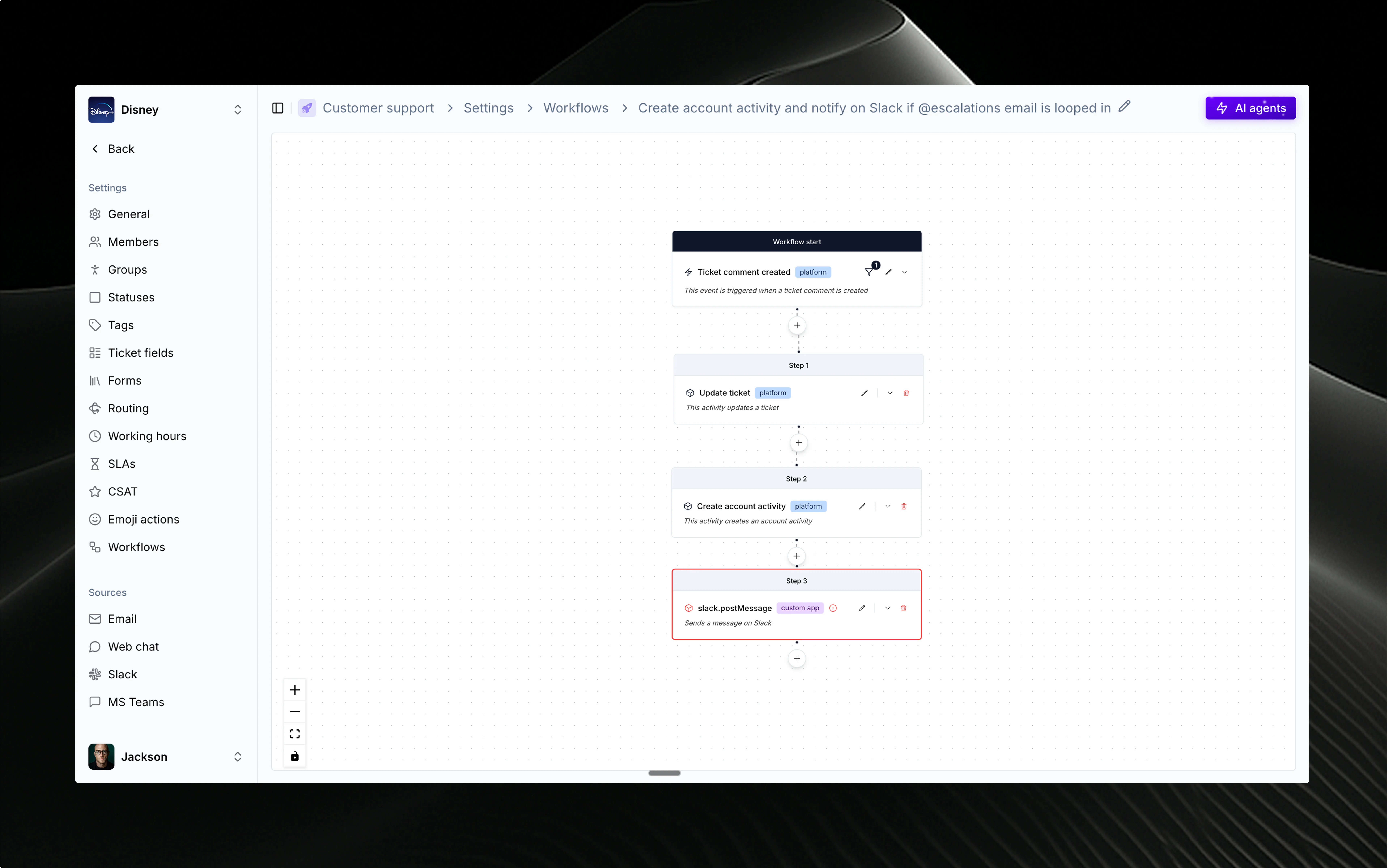 Workflow configuration in Thena