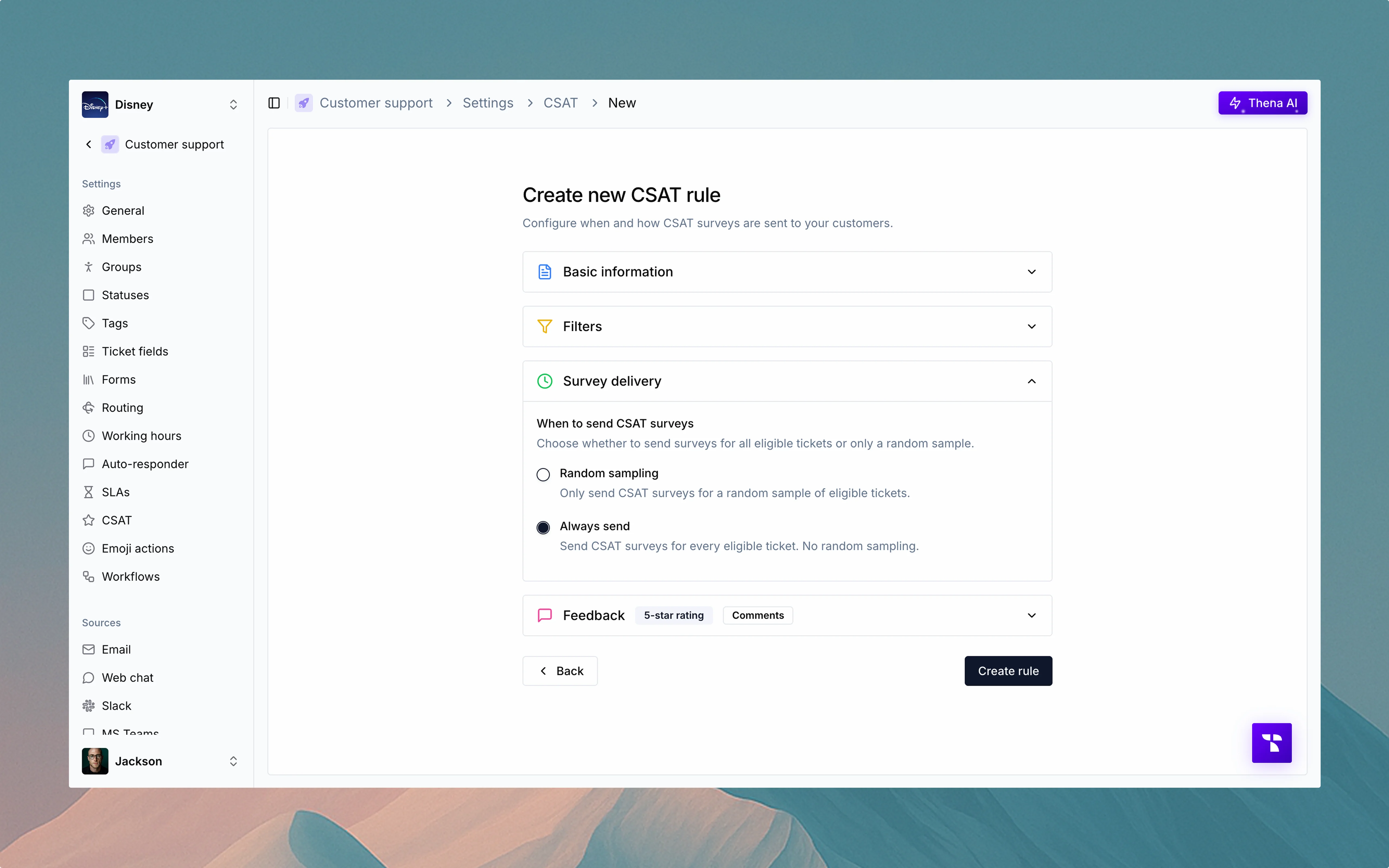 CSAT configuration in Thena