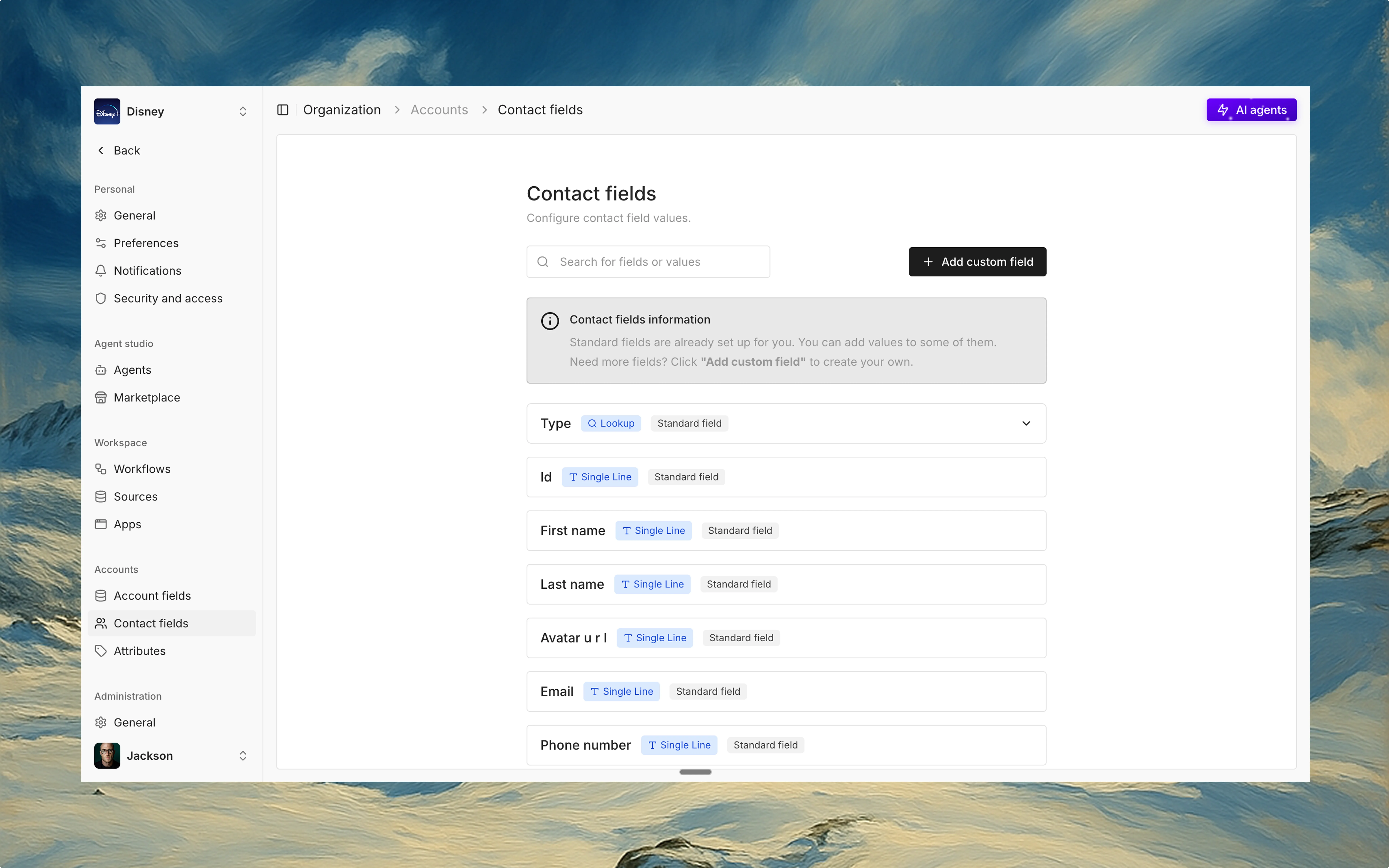 Contact fields interface