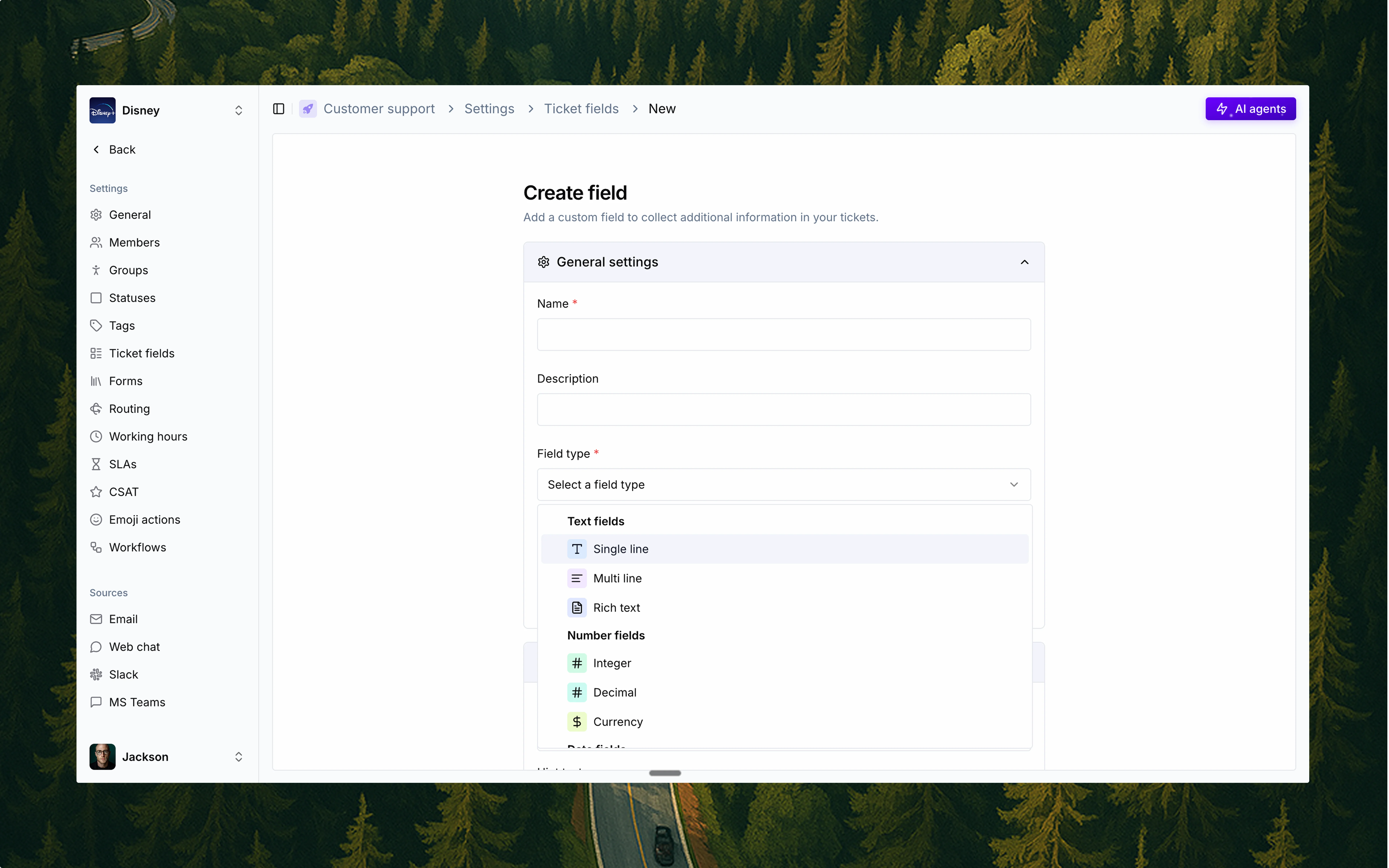 Create ticket field interface