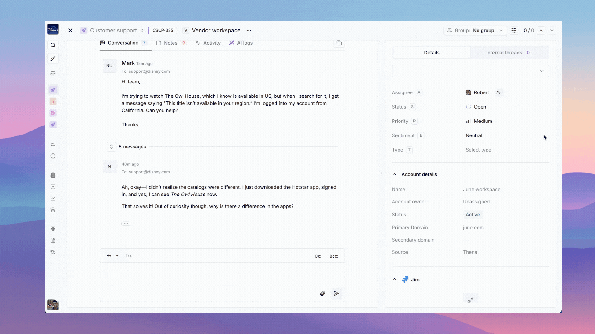 Collapsed email threads in Thena kanban