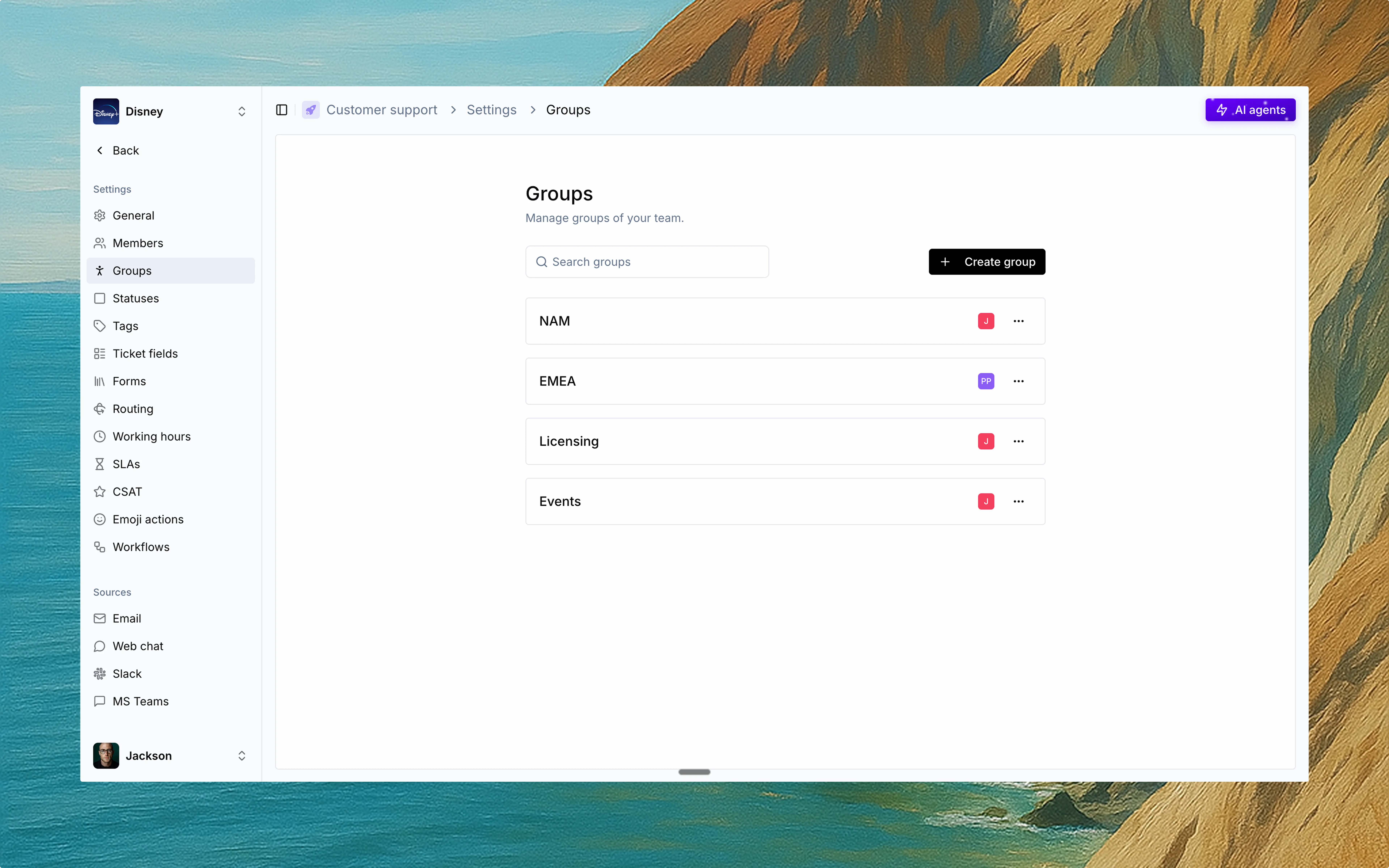 Groups configuration in Thena