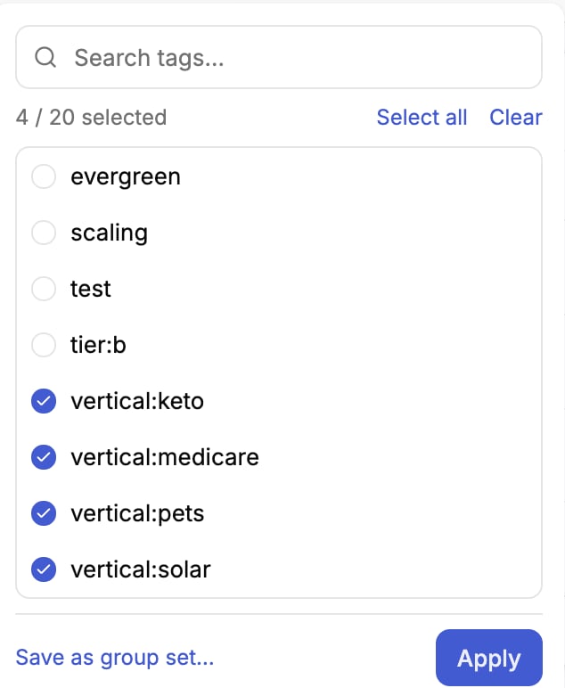 Tag picker with four tags selected