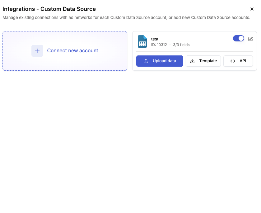 Bring Your Own Data list — all configured integrations with their quick action cards