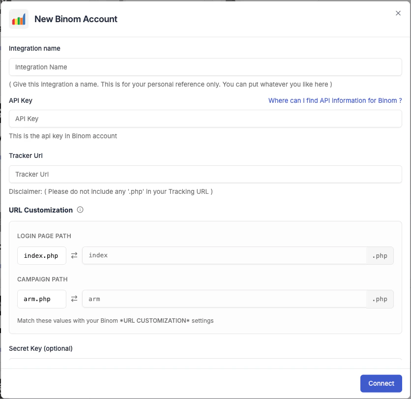Binom connection form in TheOptimizer