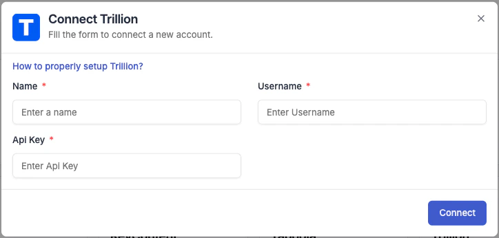 Trillion connection form in TheOptimizer