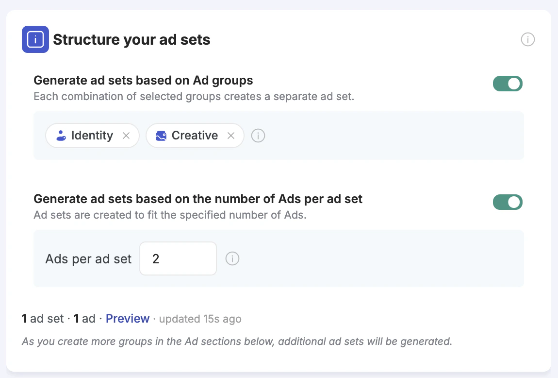 Structure your ad sets — ad set-level restructuring UI