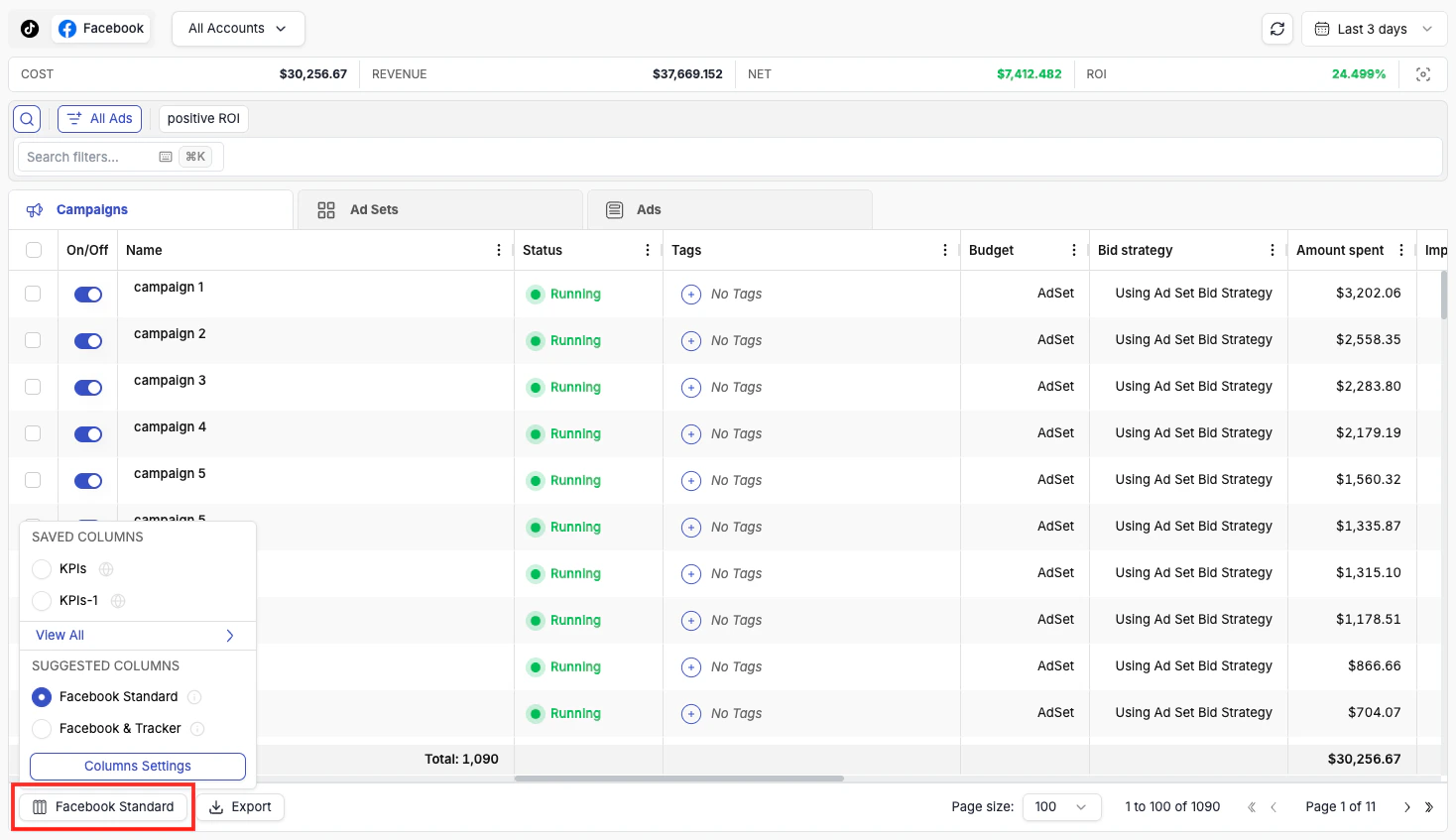 Campaigns Columns Defaults