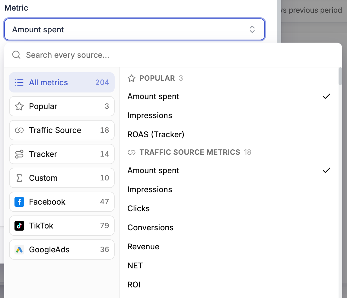 Dashboard Metric Picker