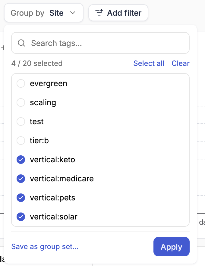 Tag picker with four tags selected