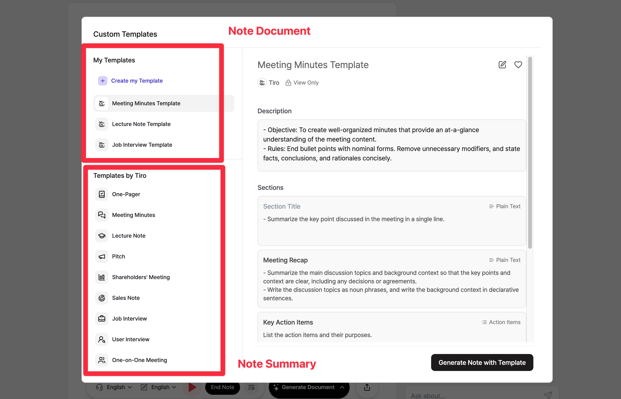 Template-based document types in Tiro