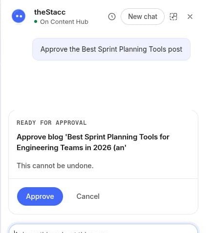 Ready for approval card with Approve and Cancel buttons