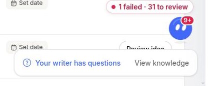 Ask theStacc button with a 9+ badge and a pill reading 1 failed, 31 to review