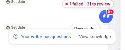 Ask theStacc button with a 9+ badge and a pill reading 1 failed, 31 to review