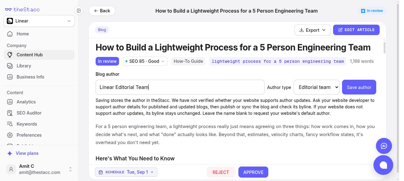 Blog author name, type, and Save author controls