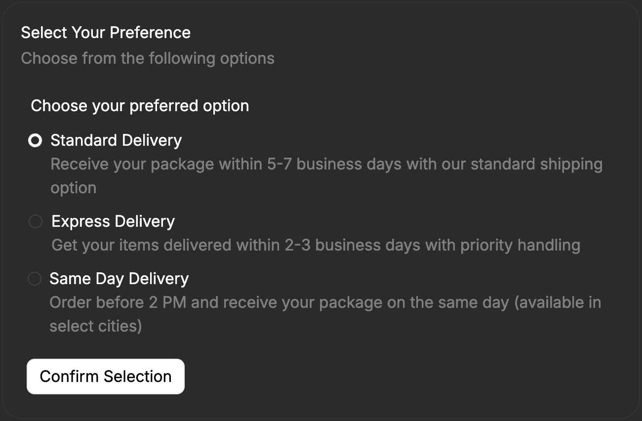 Options Description Example