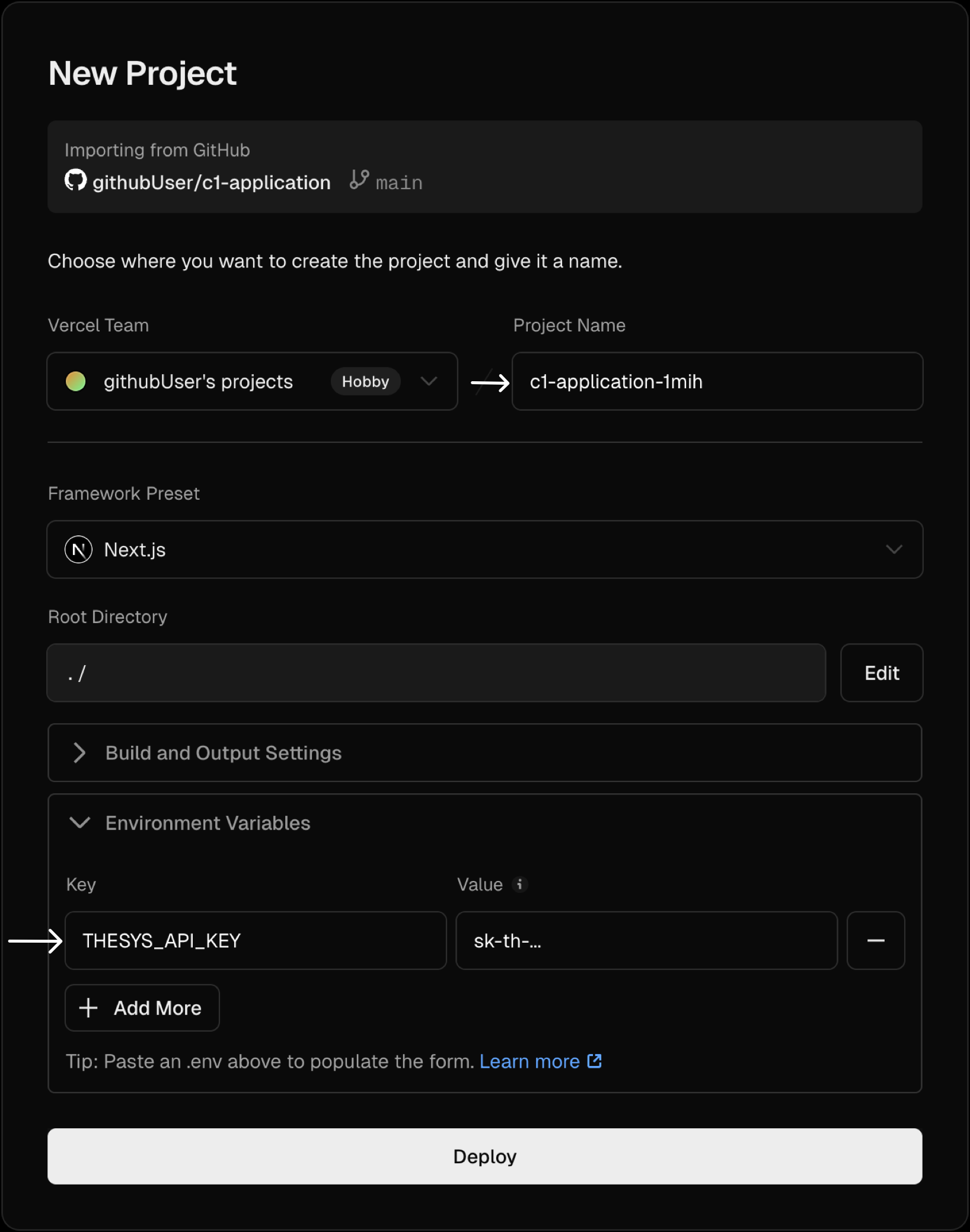 Deploy application