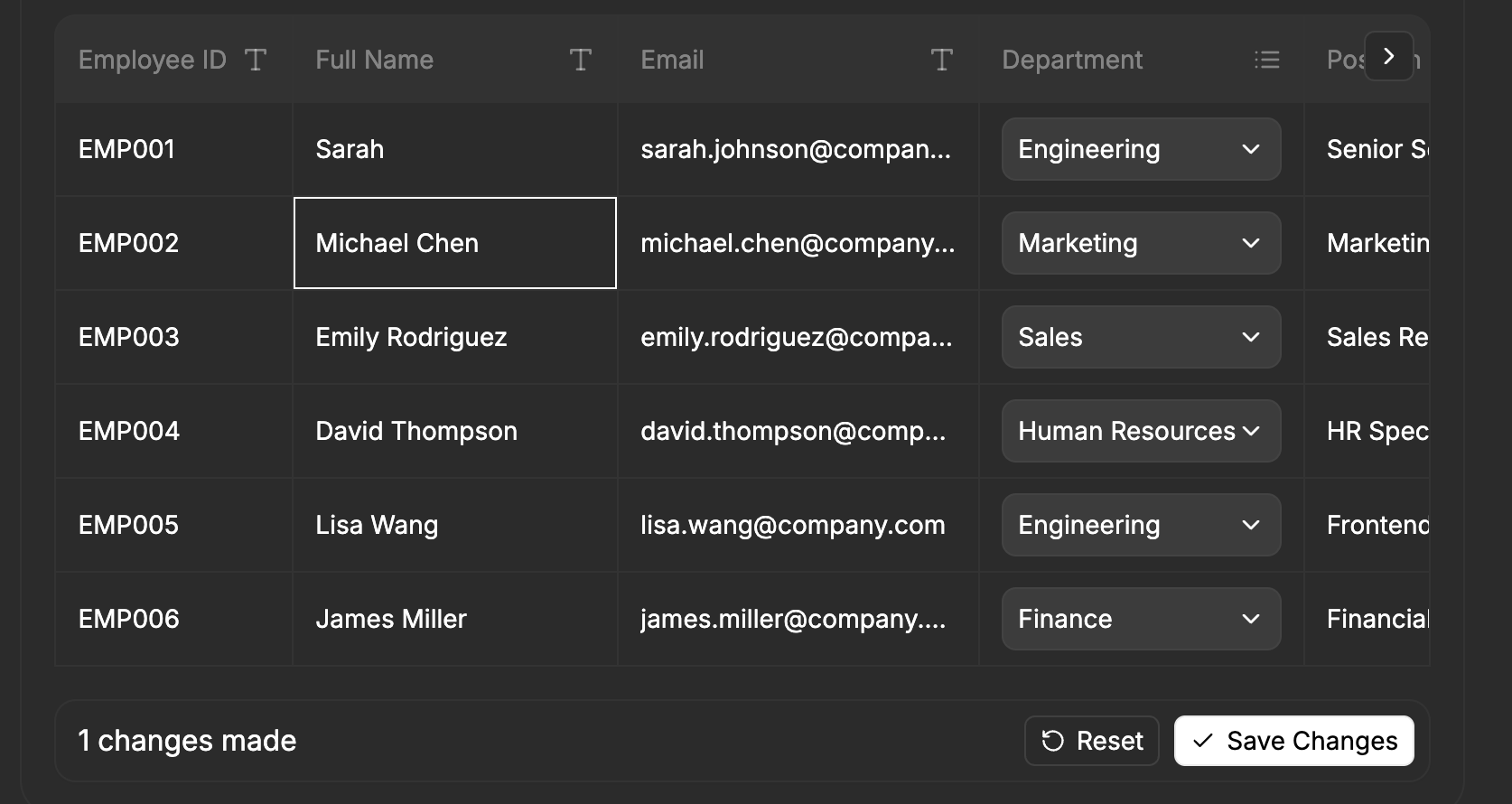 Editable Table Example