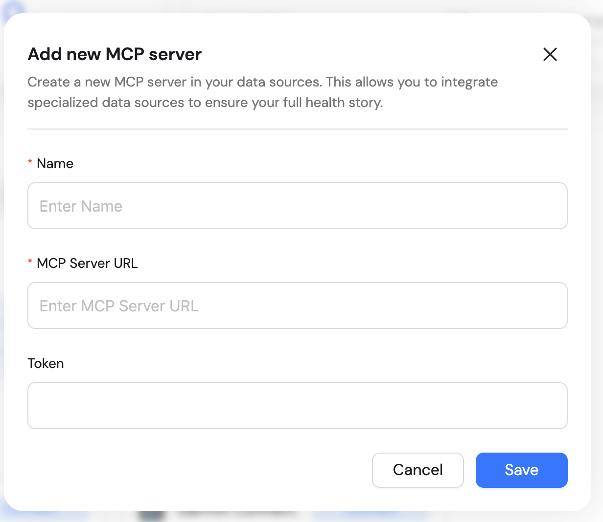 MCP configuration form with server details