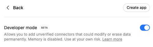 ChatGPT Developer Mode for creating custom apps